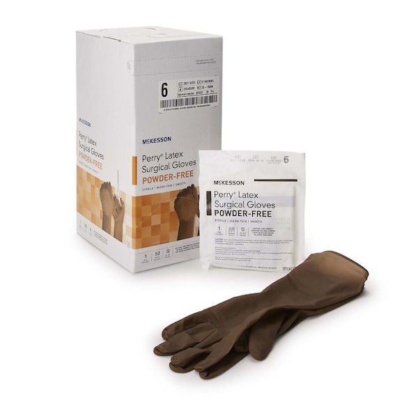 Mckesson Perry, Disposable Gloves, 5.5 mil Palm, Latex, Powder-Free, 6, 50 PK, Brown 20-1360N - main